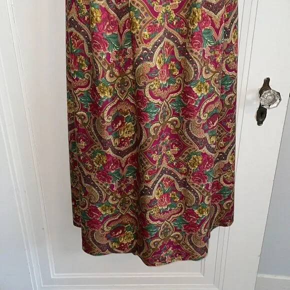 Vtg Liz & Me maroon & green floral paisley full skirt - Picture 3 of 9